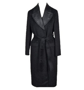 Manteau Long Noir en Laine Mélangée