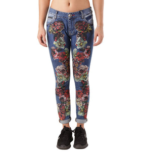 Jean Bleu à Motif Floral