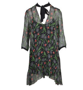 Robe Noire à Motif Floral