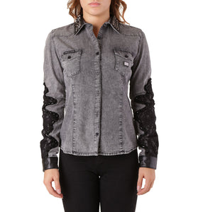 Chemise Grise en Coton Mélangé