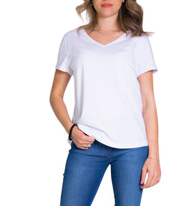 T-Shirt Blanc avec Col en V