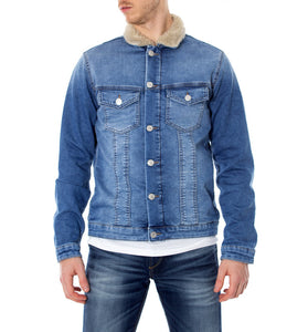 Veste Bleue en Jean avec Col Fourrure