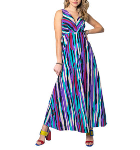 Robe Longue Violette à Rayures