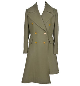 Manteau Long Vert Kaki en Laine