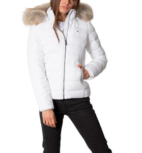 Doudoune Blanche avec Capuche Fausse Fourrure