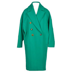 Manteau Long Vert en Laine Mélangée