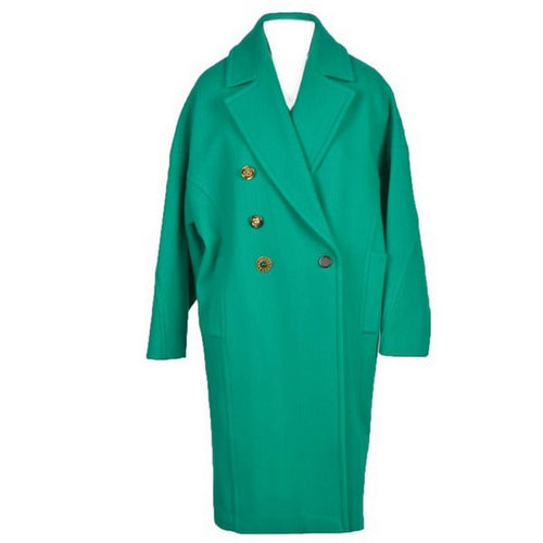 Manteau Long Vert en Laine Mélangée