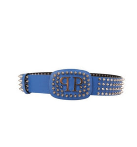 Ceinture Bleue en Cuir Clouté