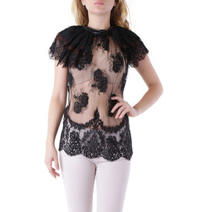 Blouse Noire avec Col à Volants