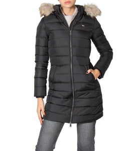 Doudoune Noire avec Capuche Fausse Fourrure