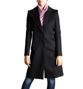 Manteau Noir à Laine Mélangée