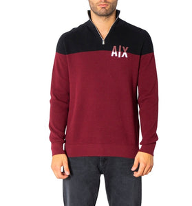 Pull Rouge et Noir Zippé en Coton