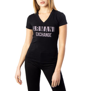 T-Shirt Noir en Coton avec Col en V