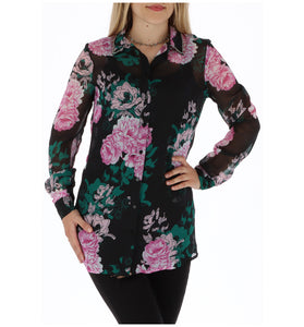 Chemise Noire à Motif Floral